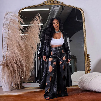 Sexy Cutout Pu Leather Pants