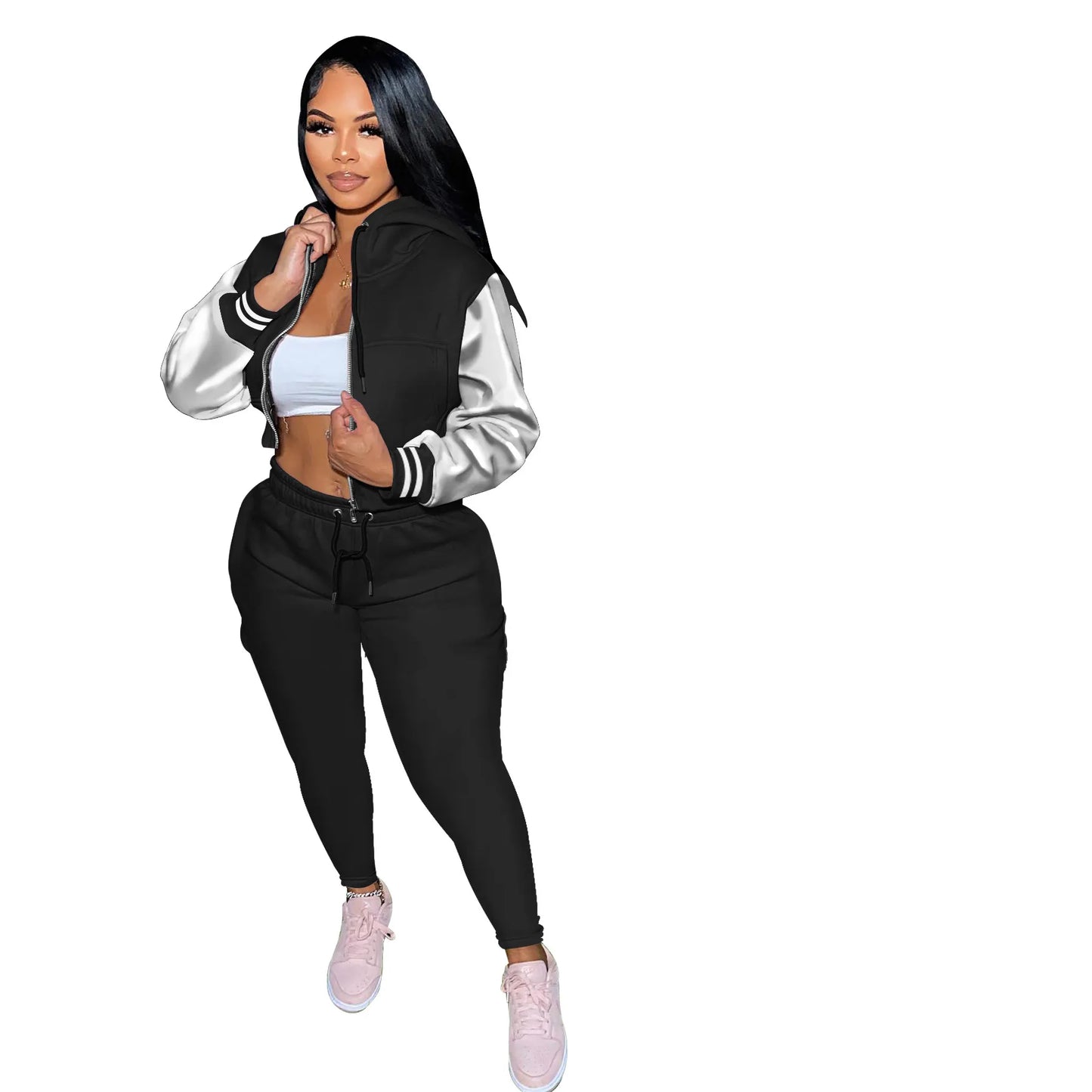 Hooded Zipper Top Pants Set
