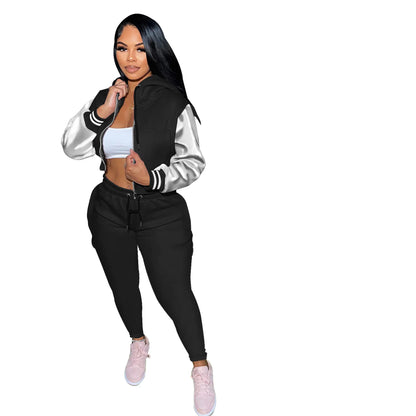Hooded Zipper Top Pants Set