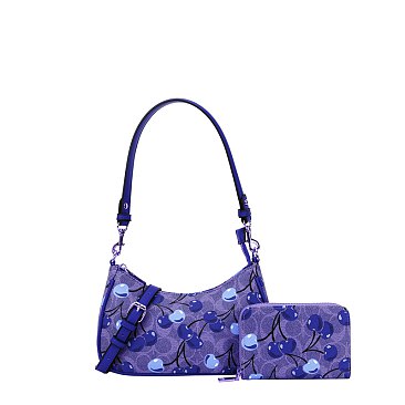 2-IN-1 Oval Cherry Print Satchel Wallet Set