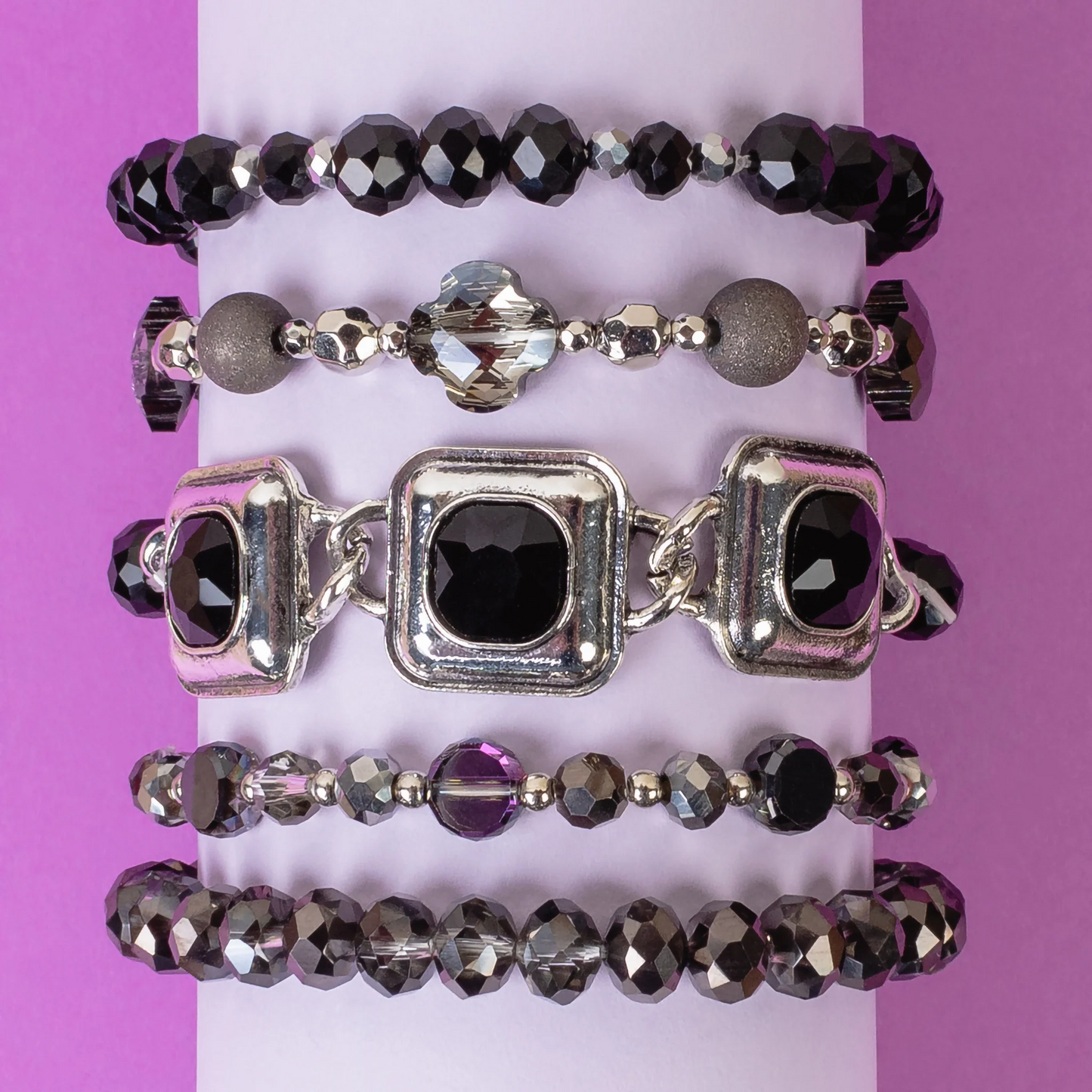 Black Stacked Beaded Bracelets