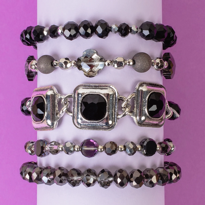 Black Stacked Beaded Bracelets