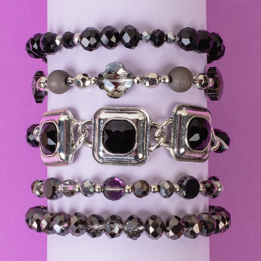 Black Stacked Beaded Bracelets