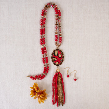 Beaded Tassel Necklace Set