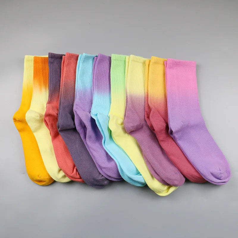 Women Fashion Rainbow Gradient Tie-Dye Mid-Tube Multicolor Socks