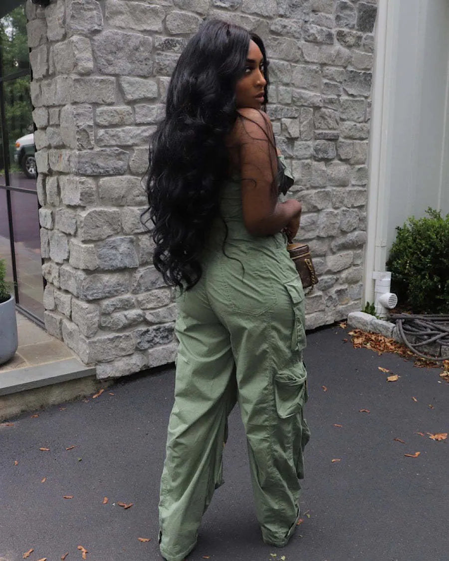 Strapless Multi-Pocket Cargo Jumpsuits