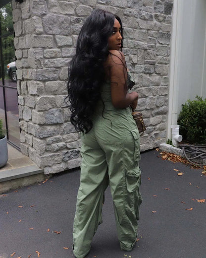 Strapless Multi-Pocket Cargo Jumpsuits
