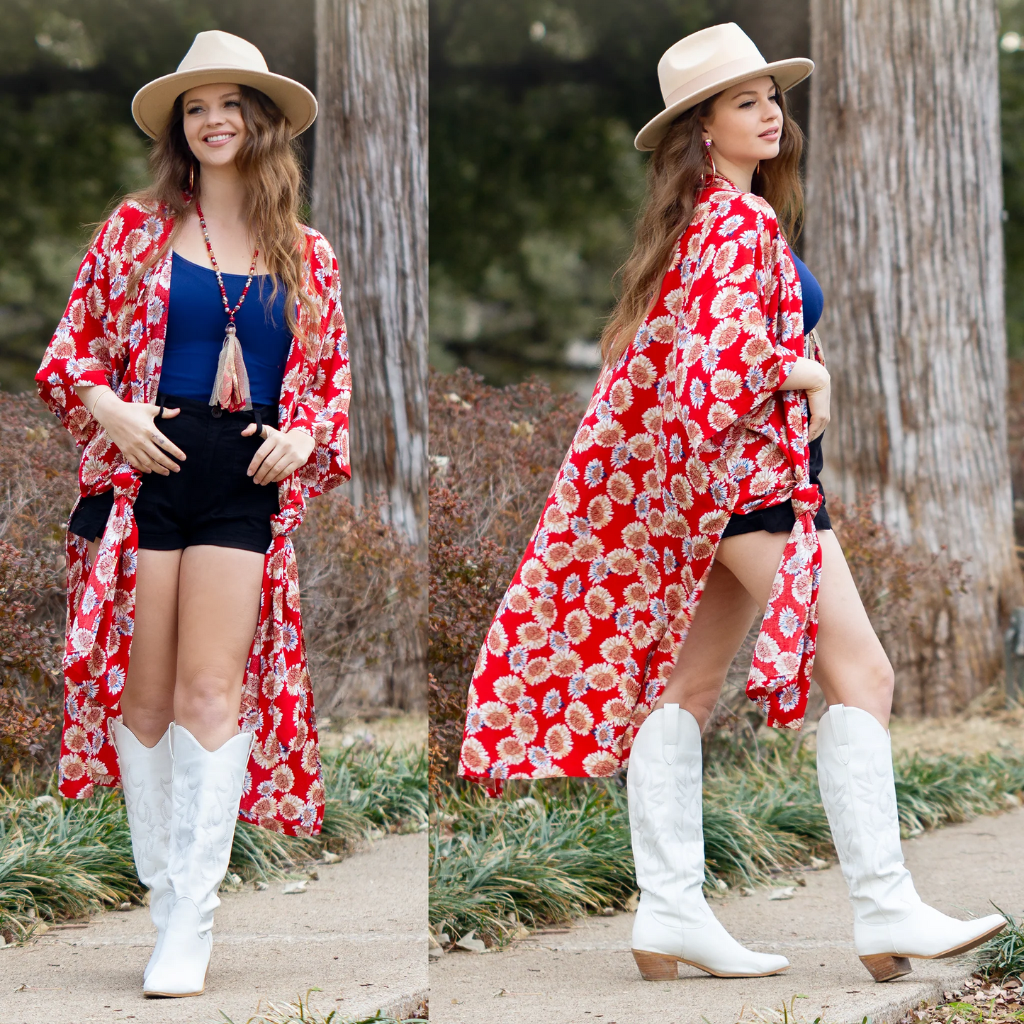 Red Floral Print Duster