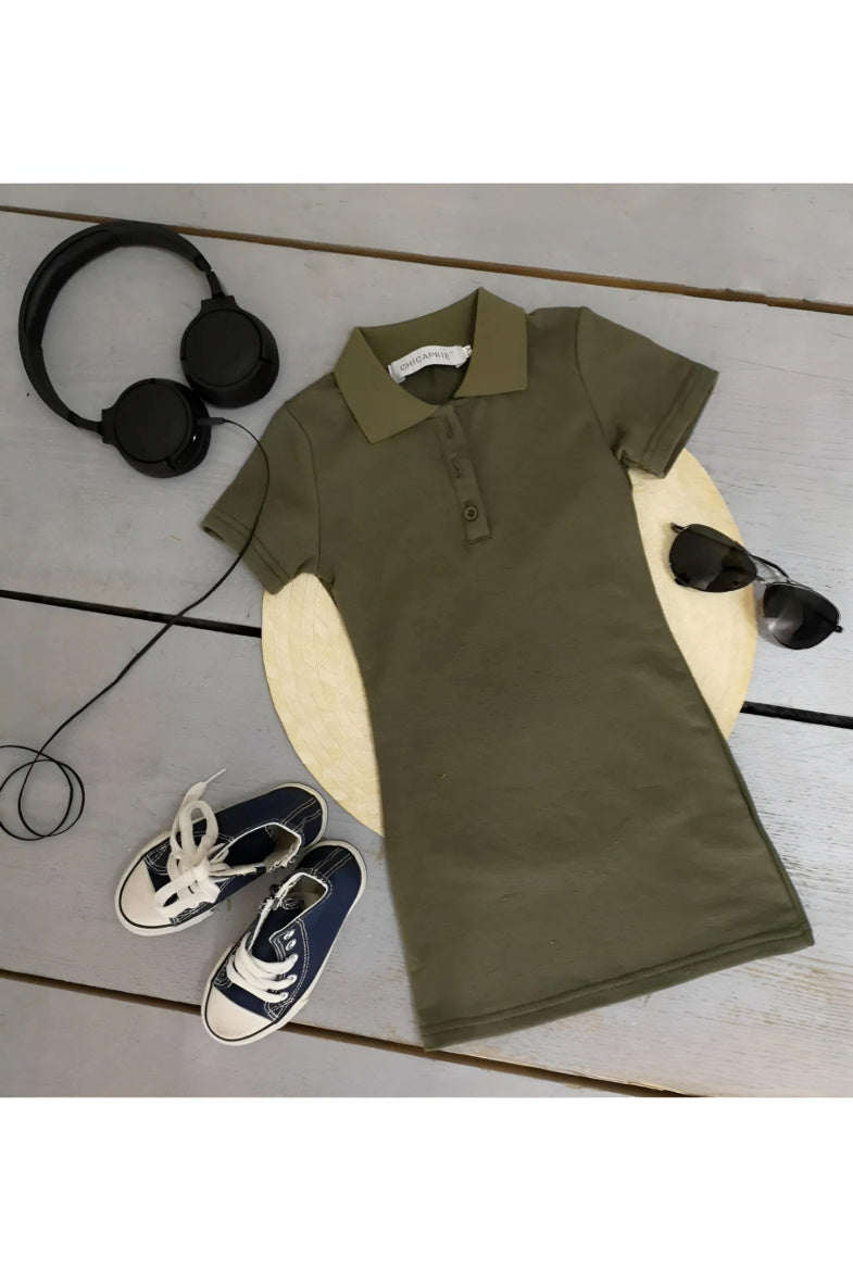 Girls' Short Plain T-Shirt Dress Tennis Style