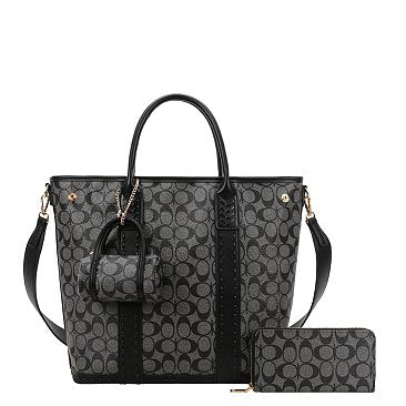 3-IN-1 Expandable Oval Print Tote / W Small Satchel Wallet Set