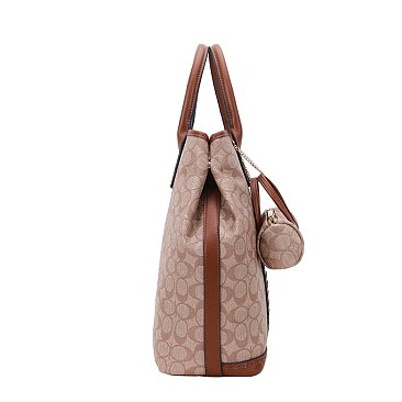 3-IN-1 Expandable Oval Print Tote / W Small Satchel Wallet Set