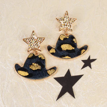 Faux Animal Cowboy Hat Earrings
