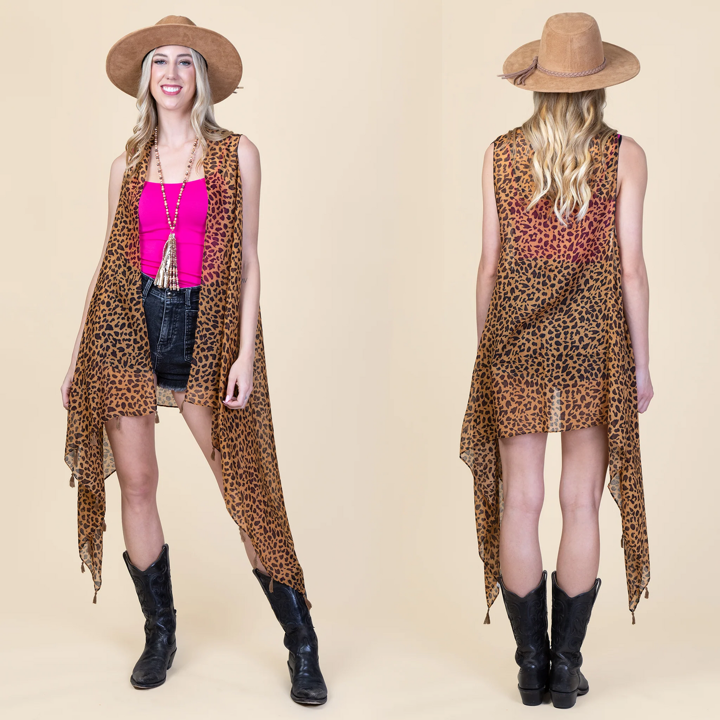 Leopard Print Fashion Vest with Tassels
