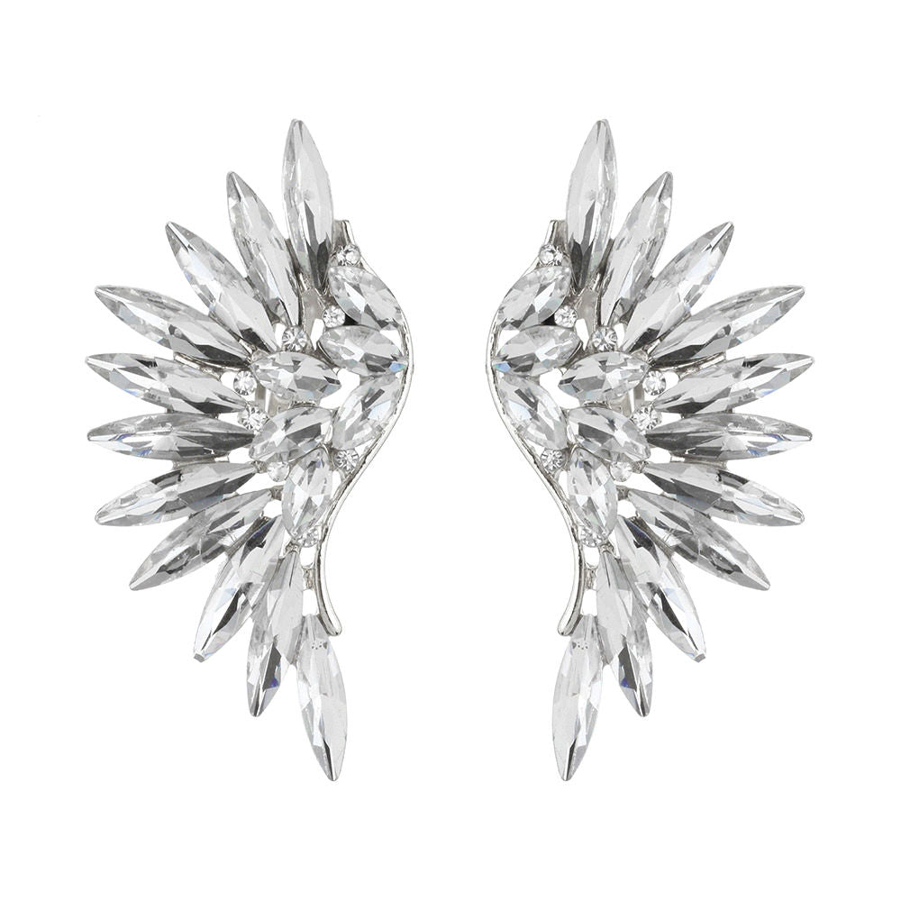 Silver Stone Wing Design Clip On Earrings