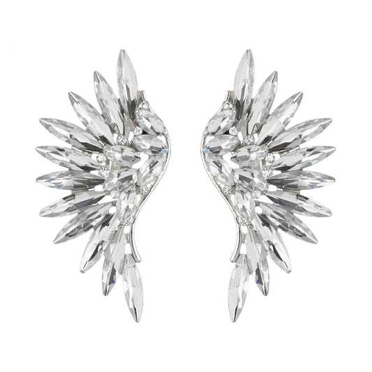 Silver Stone Wing Design Clip On Earrings