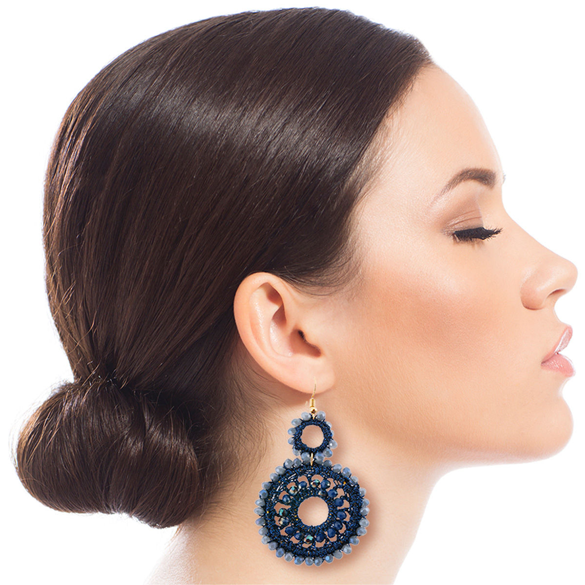Blue Bead Round Drop Earrings
