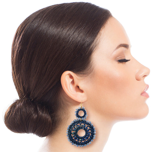 Blue Bead Round Drop Earrings