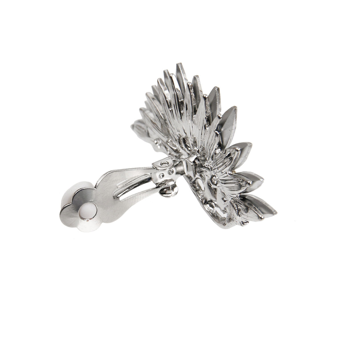 Silver Stone Wing Design Clip On Earrings