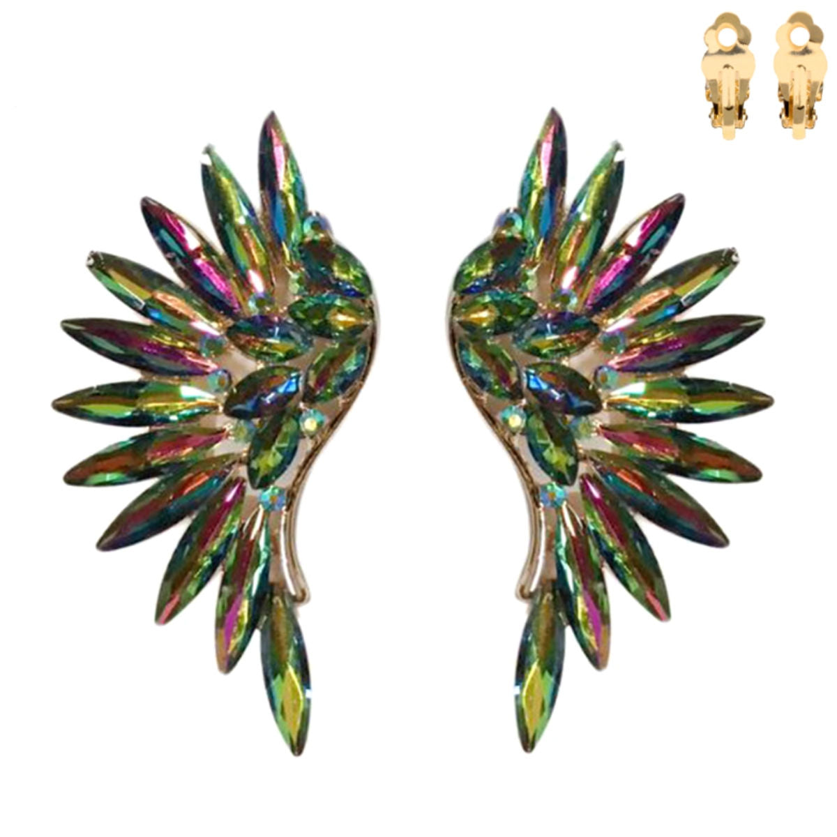 Mixed Pink Green Rhinestone Wing Clip Ons