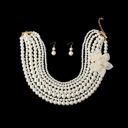 Blossom Elegance: Cream Flower Pearl Necklace Set