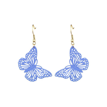 Blue Metal Butterfly Fish Hook Earrings