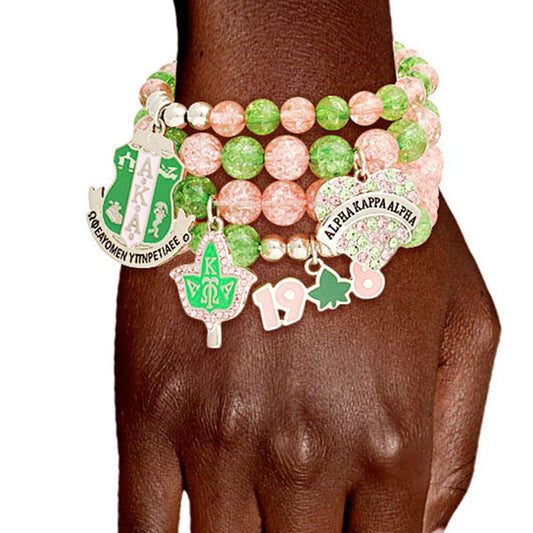 Sorority Inspired Green Pink Charm Bracelets