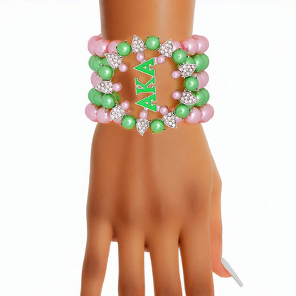 Bracelet Pink Green Pearl AKA 5 Strand for Women