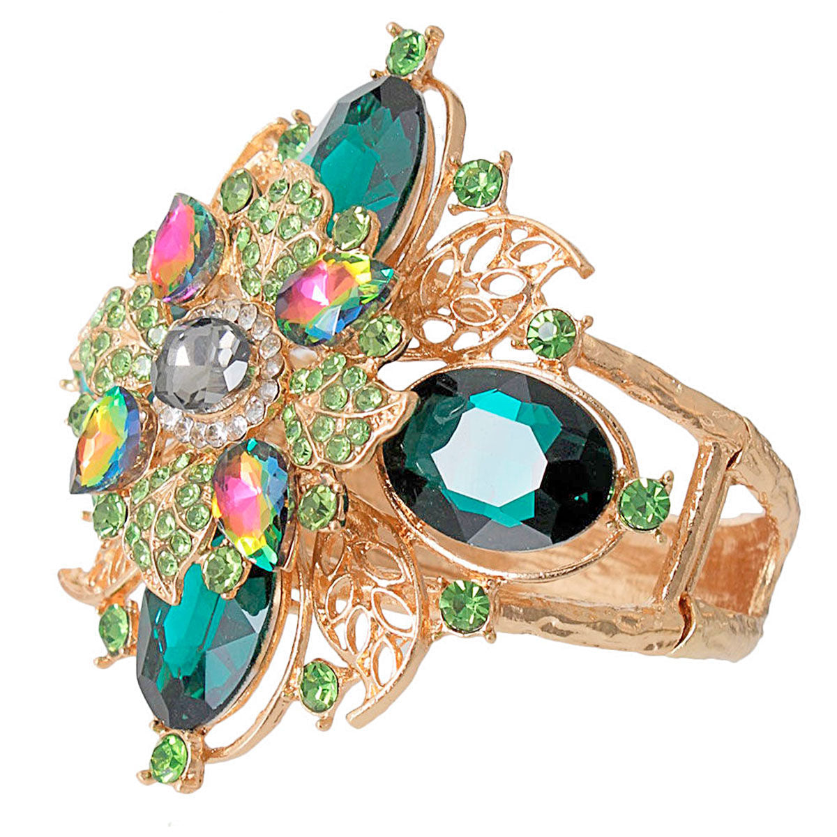 Green Filigree Crystal Flower Cuff