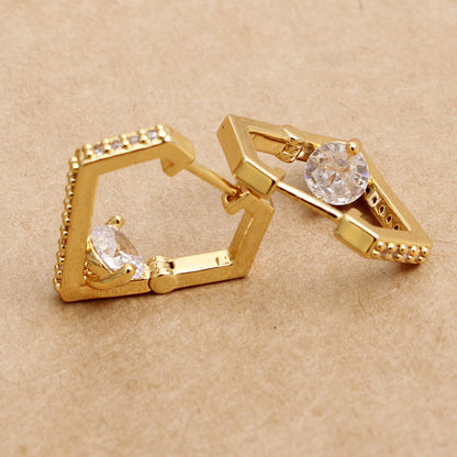 14K Gold CZ Diamond Huggie Hoops