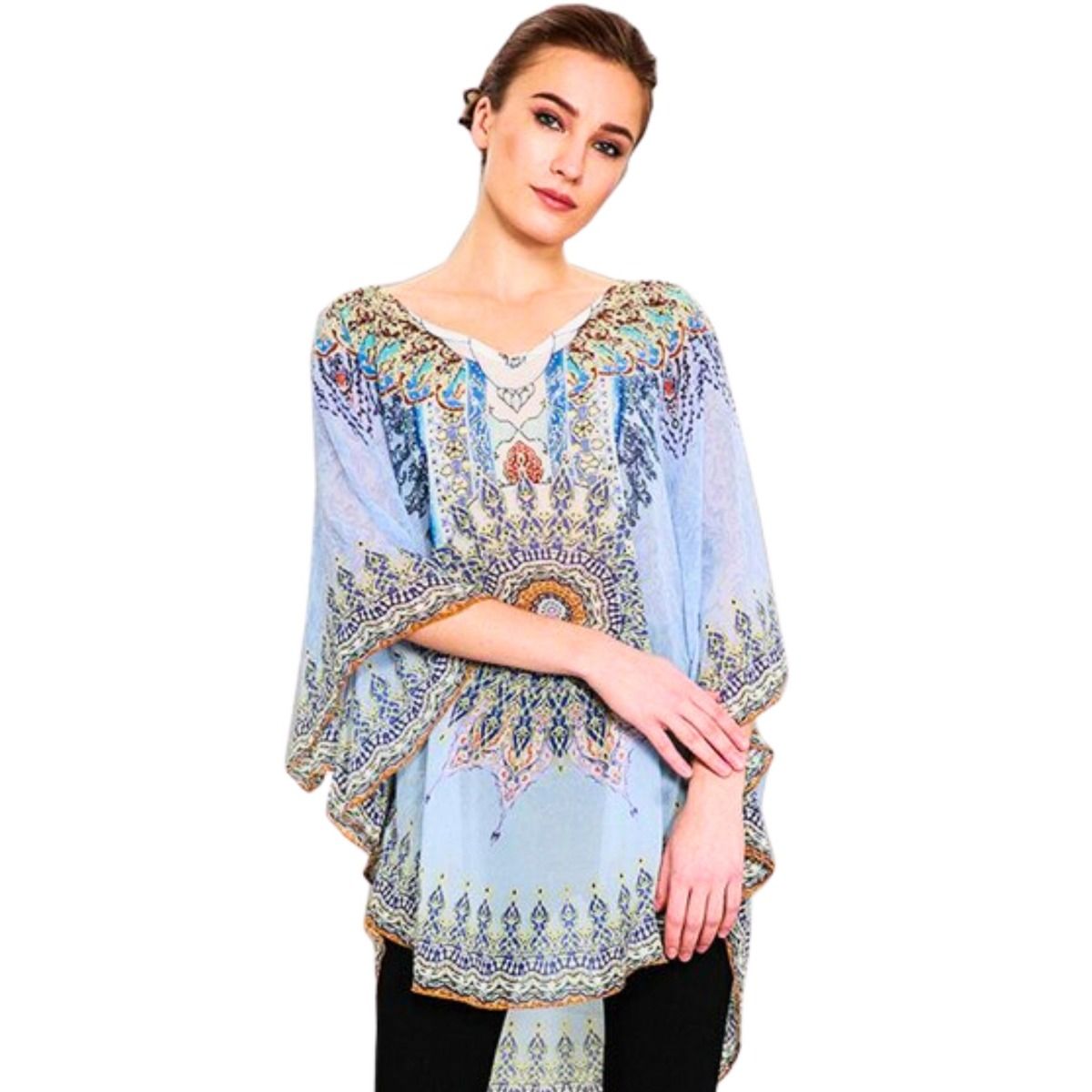 Blue African Print Rouned Poncho