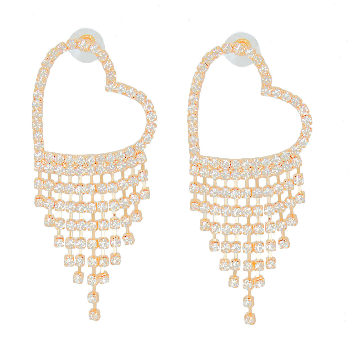 Gold Heart Rhinestone Fringe Studs
