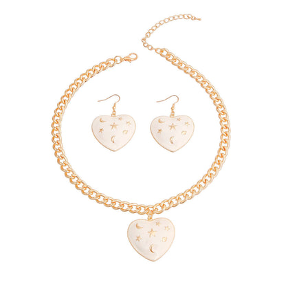 White Night Sky Heart Necklace Set