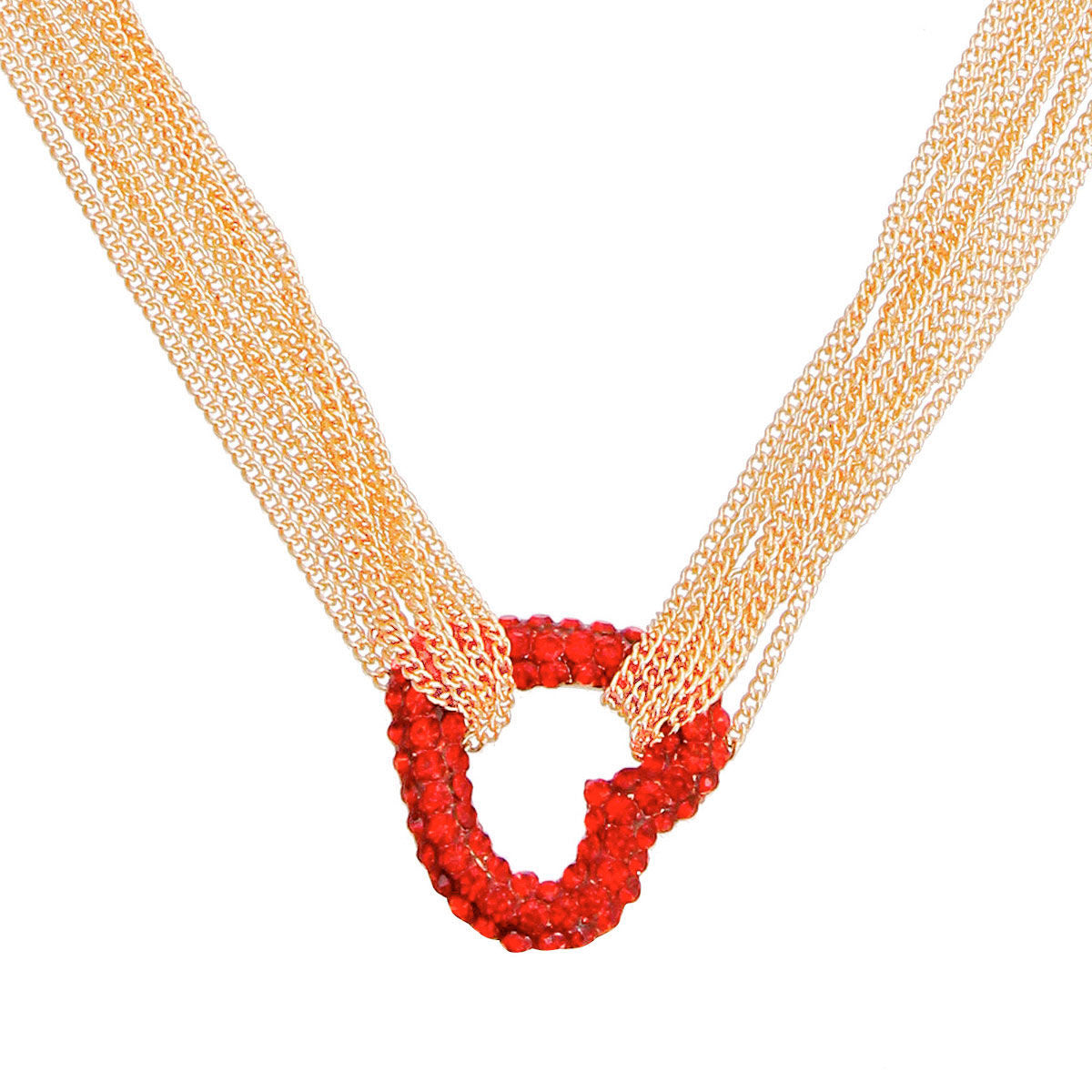 Red Pave Heart Multi Chain Necklace