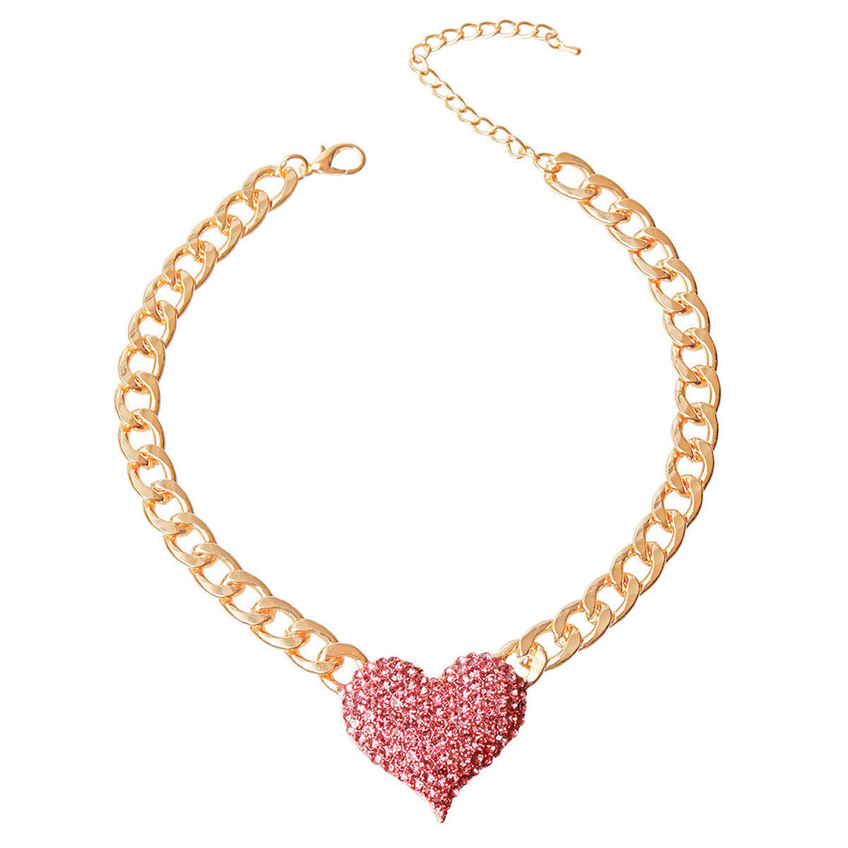 Pink Rhinestone Heart Necklace