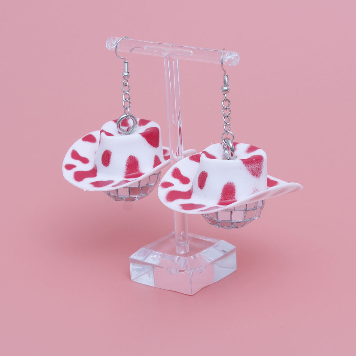Pink Cowgirl Disco Ball Earrings